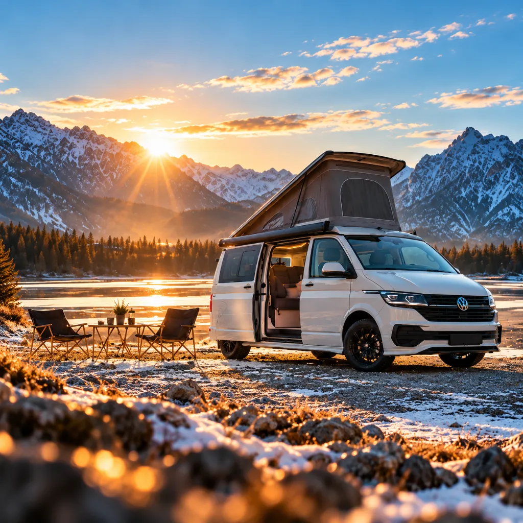 Van aménagé au bord du lac alpin.webp